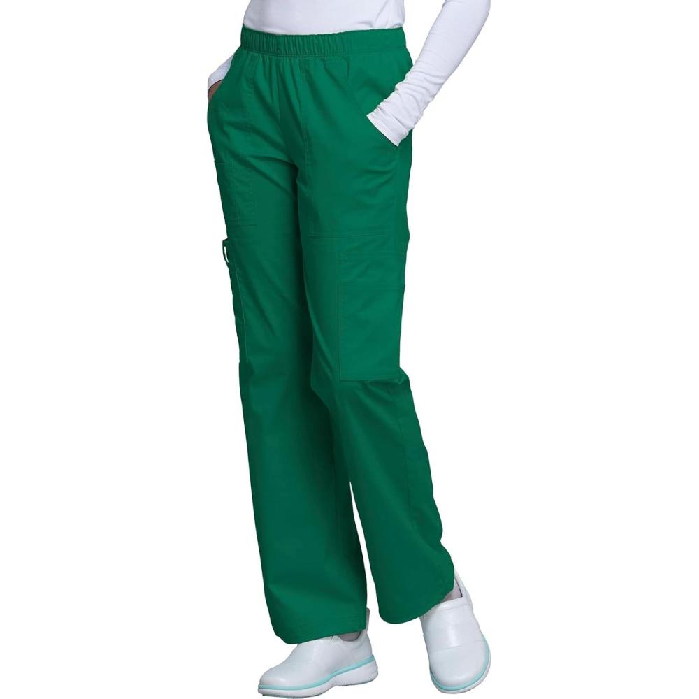 imageCherokee Scrub Pants for Women Mid Rise PullOn Cargo Medical Uniform 7 Pocket Elastic Waist Adjustable Hem Stretch 4005Hunter