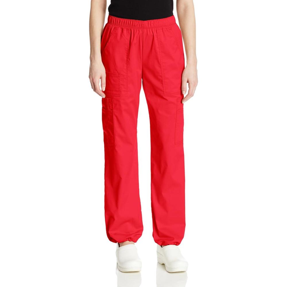 imageCherokee Scrub Pants for Women Mid Rise PullOn Cargo Medical Uniform 7 Pocket Elastic Waist Adjustable Hem Stretch 4005Red