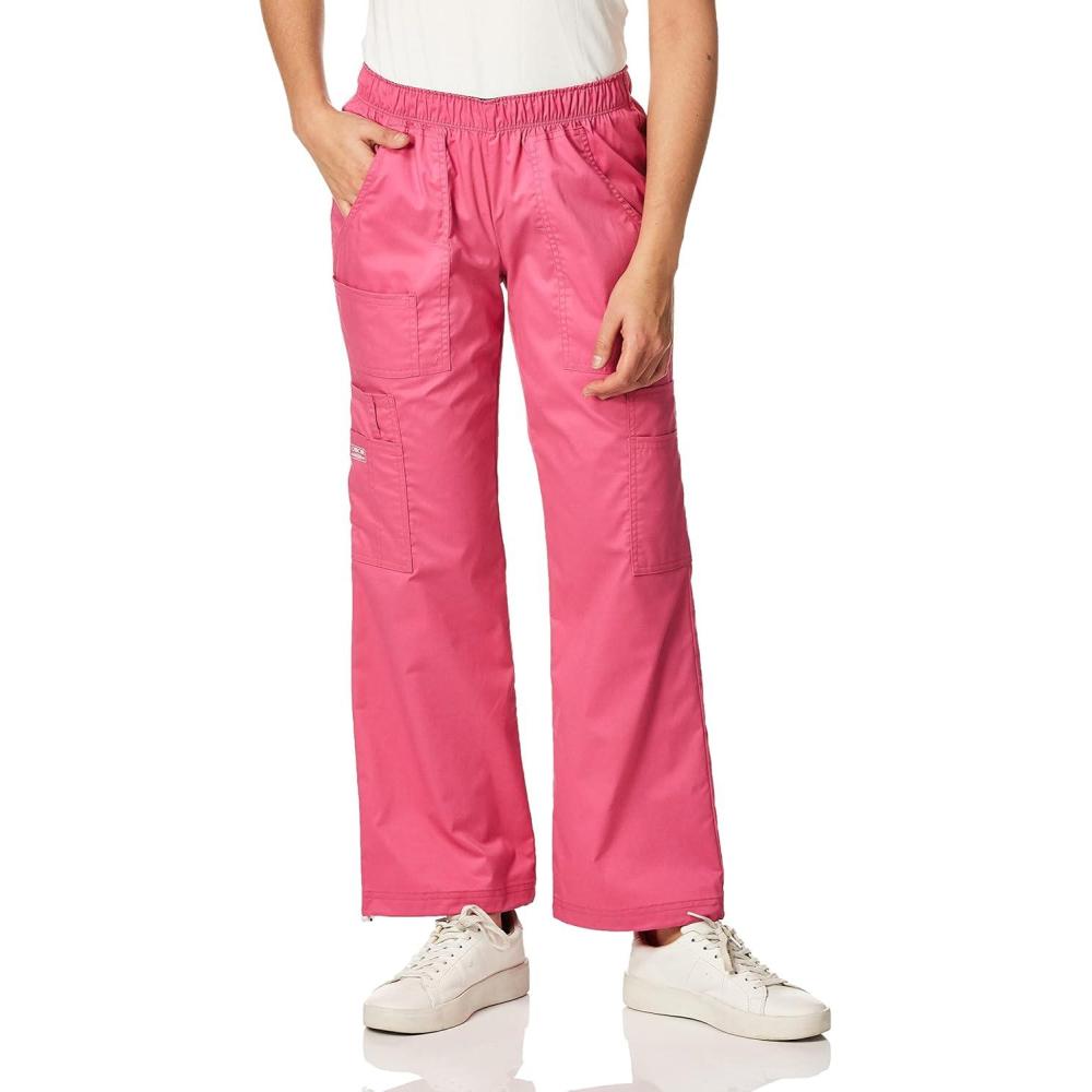 imageCherokee Scrub Pants for Women Mid Rise PullOn Cargo Medical Uniform 7 Pocket Elastic Waist Adjustable Hem Stretch 4005Shocking Pink