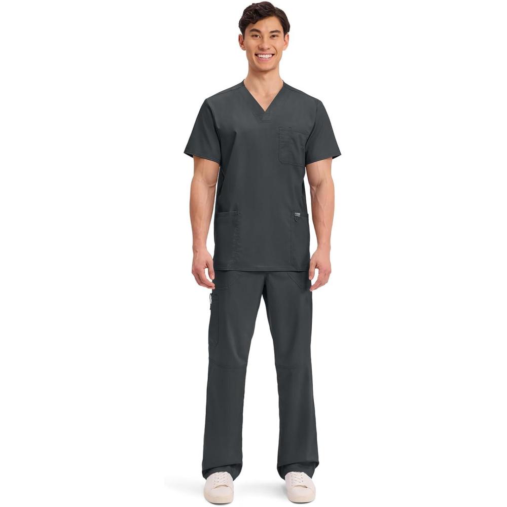 imageCherokee Scrub Set For Men VNeck 3 Pocket Top WW670 with Modern Fit 7 Pocket Tapered Leg Pant WW140Black