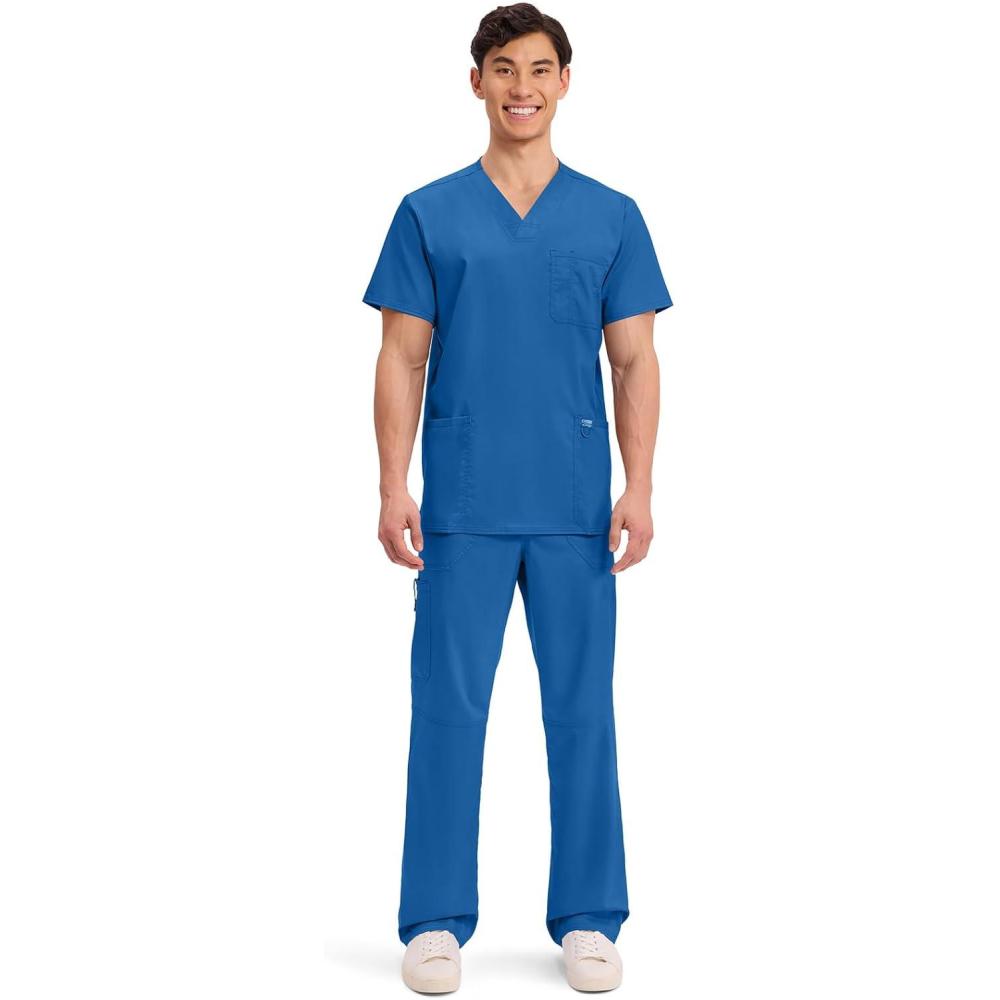 imageCherokee Scrub Set For Men VNeck 3 Pocket Top WW670 with Modern Fit 7 Pocket Tapered Leg Pant WW140Royal