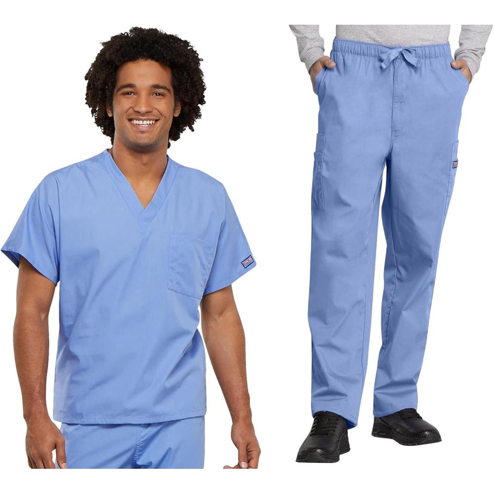imageCherokee Scrub Set for Men and Women Traditional Fit VNeck Scrub Top 4777 with Natural Rise Elastic Waist Pant 4000Ciel