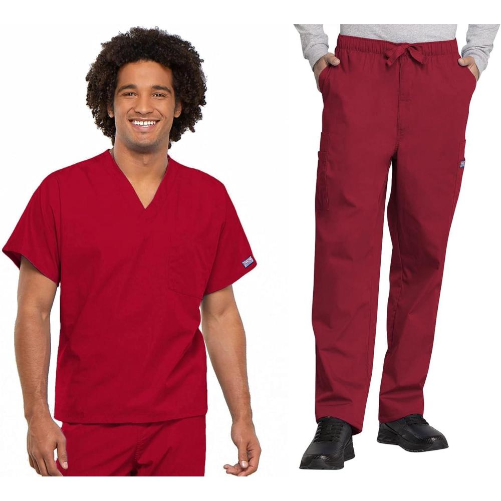 imageCherokee Scrub Set for Men and Women Traditional Fit VNeck Scrub Top 4777 with Natural Rise Elastic Waist Pant 4000Red
