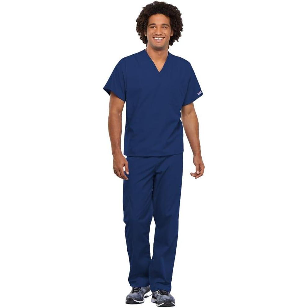 imageCherokee Scrub Set for Men and Women from Traditional Fit VNeck Top 4777 with Natural Rise Drawstring Cargo Pant 4100Galaxy Blue
