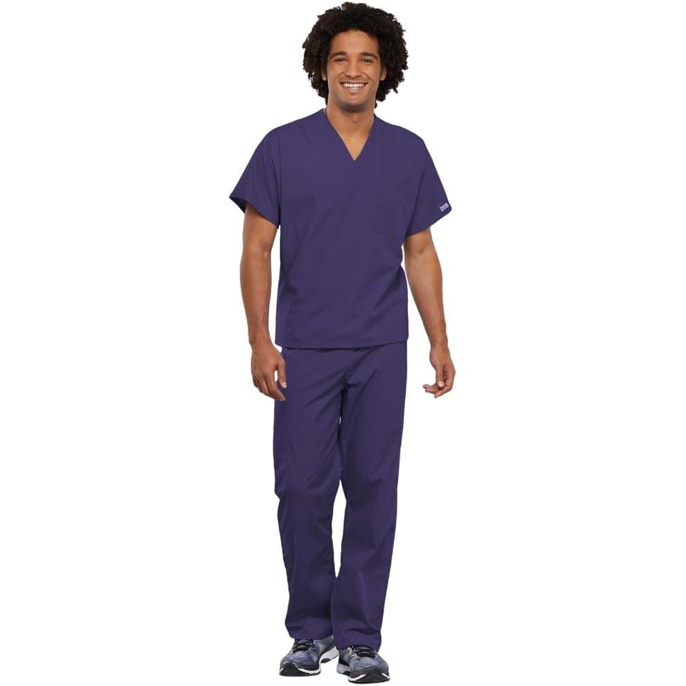 imageCherokee Scrub Set for Men and Women from Traditional Fit VNeck Top 4777 with Natural Rise Drawstring Cargo Pant 4100Grape