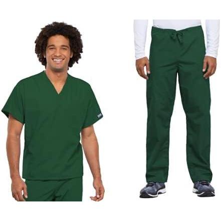 imageCherokee Scrub Set for Men and Women from Traditional Fit VNeck Top 4777 with Natural Rise Drawstring Cargo Pant 4100Hunter Green