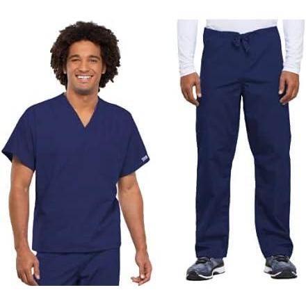 imageCherokee Scrub Set for Men and Women from Traditional Fit VNeck Top 4777 with Natural Rise Drawstring Cargo Pant 4100Navy