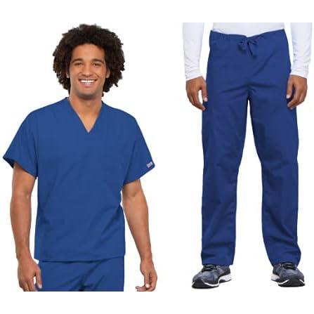 imageCherokee Scrub Set for Men and Women from Traditional Fit VNeck Top 4777 with Natural Rise Drawstring Cargo Pant 4100Royal