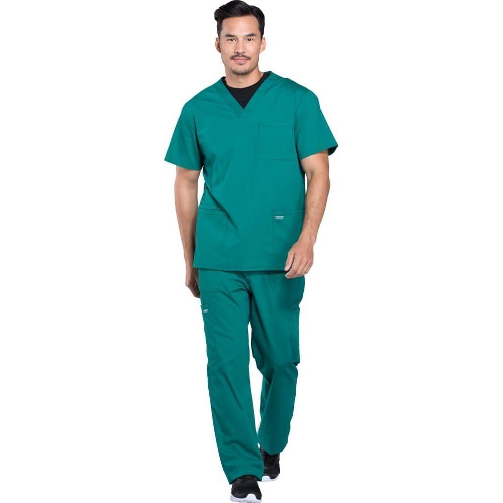imageCherokee Scrub Set for Men from 4 Pocket VNeck Scrub Top WW695 with 5 Pocket Tapered Leg Fly Front Cargo Pant WW190Hunter Green