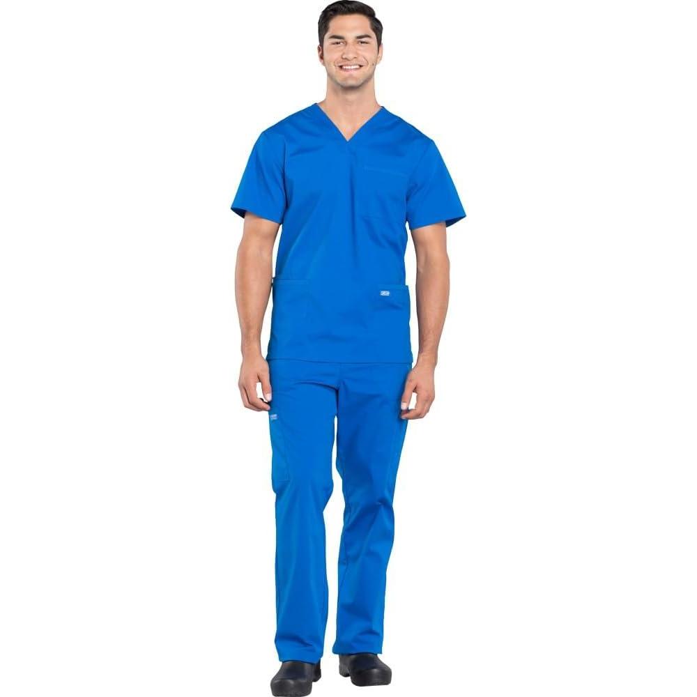 imageCherokee Scrub Set for Men from 4 Pocket VNeck Scrub Top WW695 with 5 Pocket Tapered Leg Fly Front Cargo Pant WW190Royal