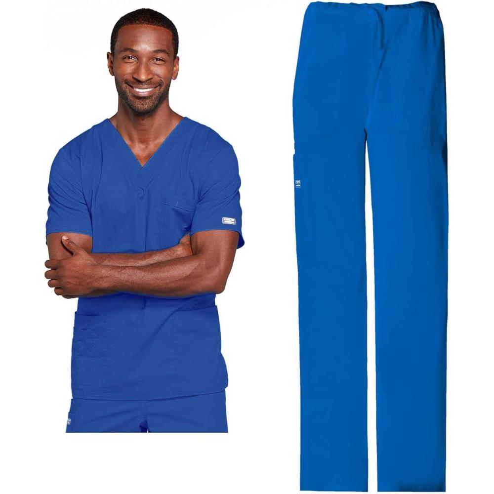 imageCherokee Scrub Set for Men or Women Traditional Fit 4 Pocket VNeck Top 4725 with 5 Pocket Natural Rise Cargo Pant 4043Royal