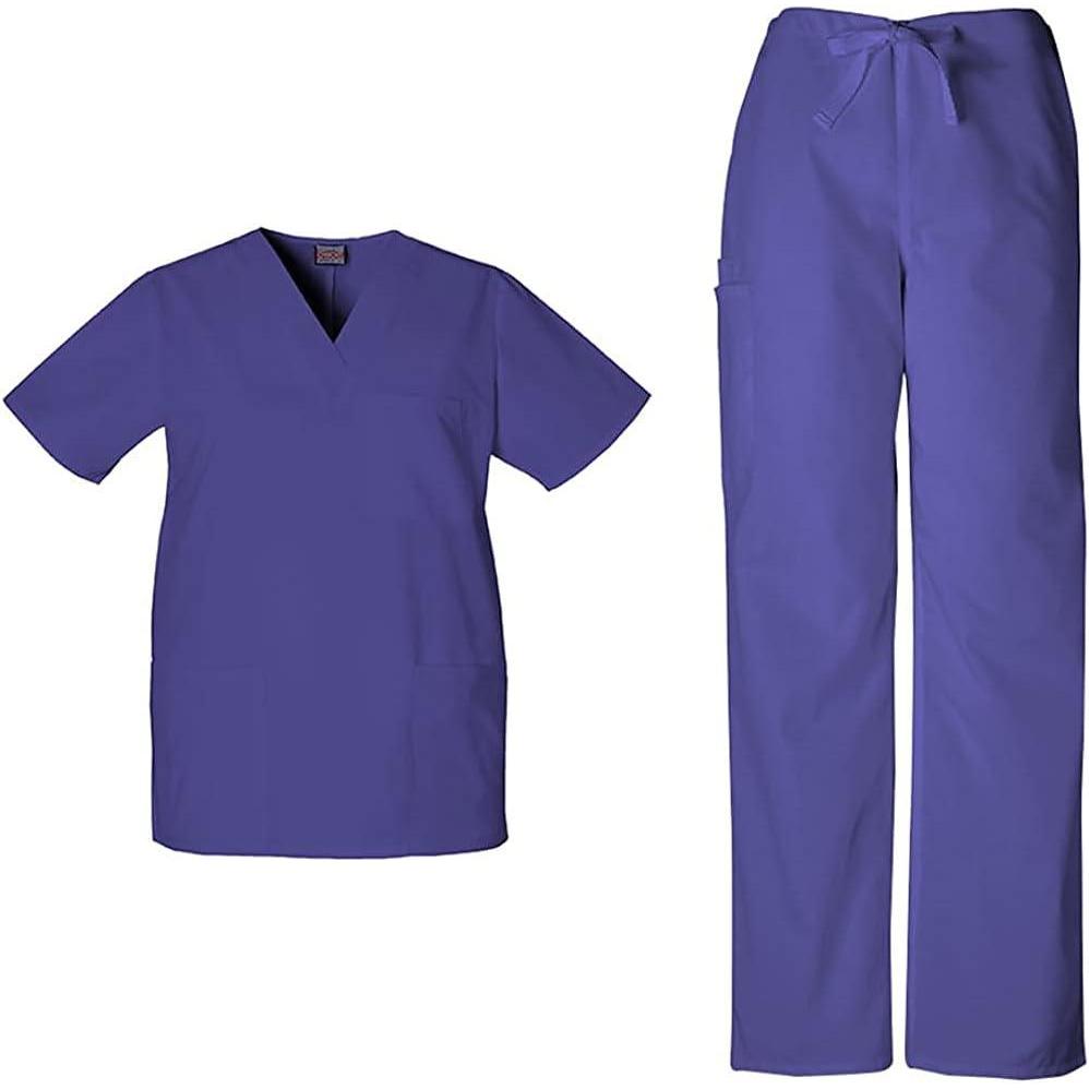 imageCherokee Scrub Sets for Women and Men 6 Pocket Medical Scrubs with VNeck Top 4876 amp Drawstring Cargo Pant 4100Grape