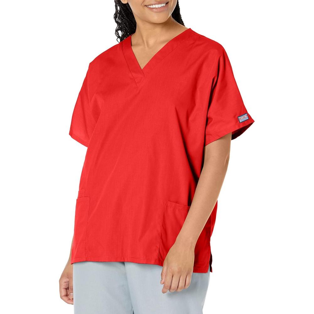 imageCherokee Scrub for Women VNeck Top Traditional fit with Dolman Sleeve and Fade Resistant Fabric 4700Red