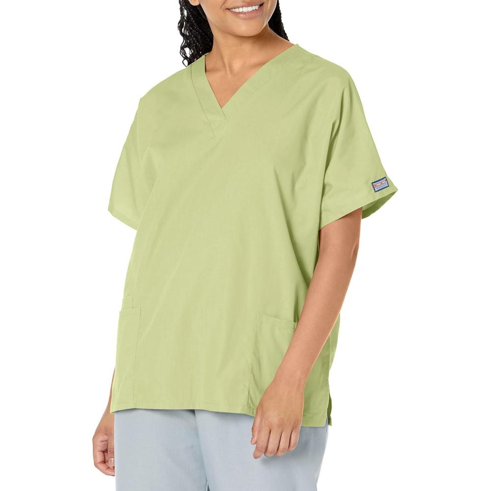 imageCherokee Scrub for Women VNeck Top Traditional fit with Dolman Sleeve and Fade Resistant Fabric 4700Sage Green