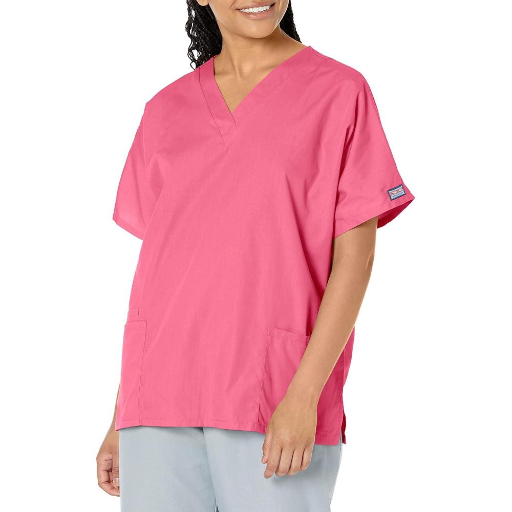 imageCherokee Scrub for Women VNeck Top Traditional fit with Dolman Sleeve and Fade Resistant Fabric 4700Shocking Pink