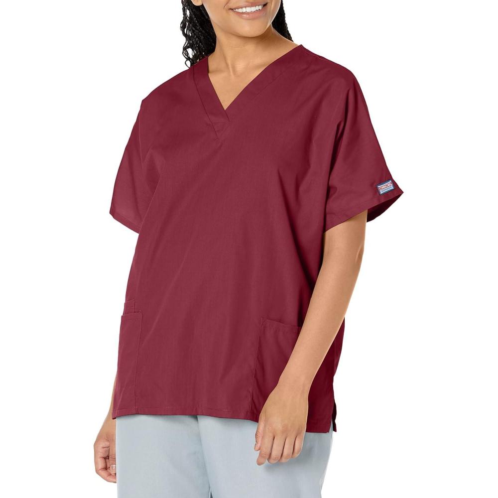 imageCherokee Scrub for Women VNeck Top Traditional fit with Dolman Sleeve and Fade Resistant Fabric 4700Wine