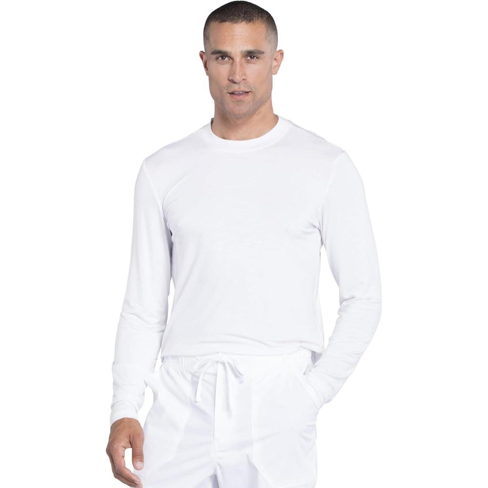 imageCherokee Scrubs Mens Long Sleeve Underscrub Knit TeeCrew Neck Stretch Durable Layering Shirt for Medical Uniforms WW700White
