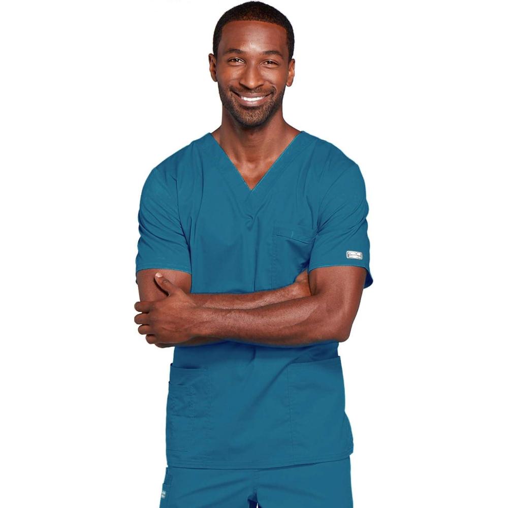 imageCherokee Scrubs for Men amp Women VNeck Scrub Top with 4 Pockets Cotton Blend Soft Stretchy Easy Care Nursing Uniform 4725Caribbean Blue