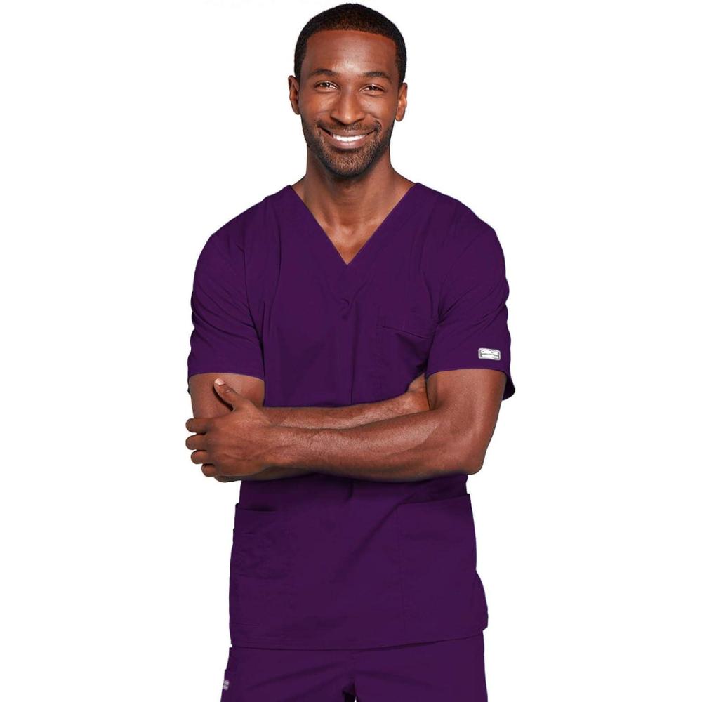 imageCherokee Scrubs for Men amp Women VNeck Scrub Top with 4 Pockets Cotton Blend Soft Stretchy Easy Care Nursing Uniform 4725Eggplant