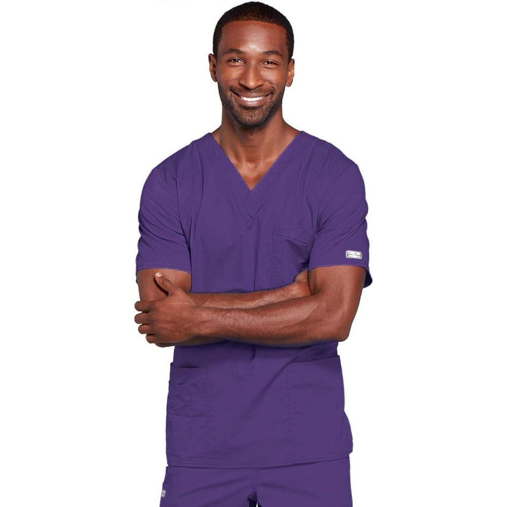 imageCherokee Scrubs for Men amp Women VNeck Scrub Top with 4 Pockets Cotton Blend Soft Stretchy Easy Care Nursing Uniform 4725Grape