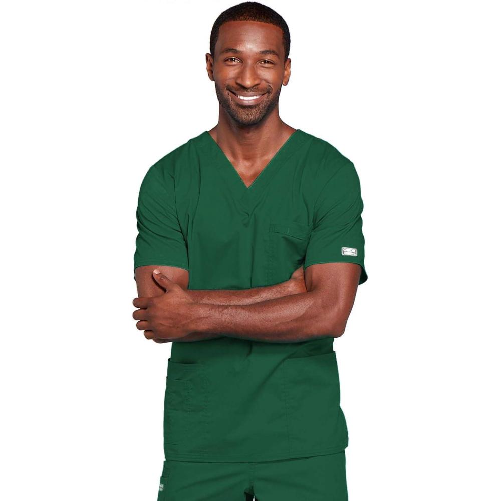 imageCherokee Scrubs for Men amp Women VNeck Scrub Top with 4 Pockets Cotton Blend Soft Stretchy Easy Care Nursing Uniform 4725Hunter