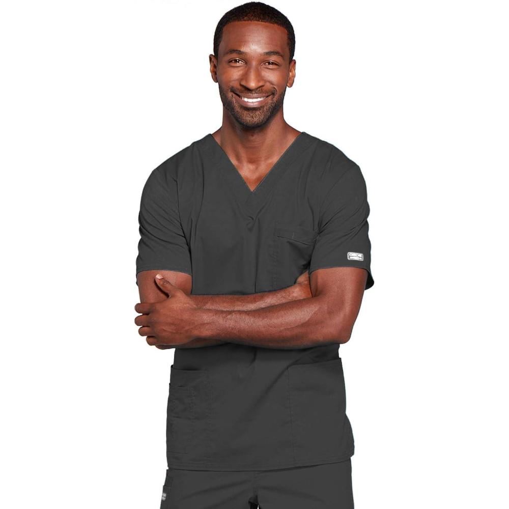imageCherokee Scrubs for Men amp Women VNeck Scrub Top with 4 Pockets Cotton Blend Soft Stretchy Easy Care Nursing Uniform 4725Pewter