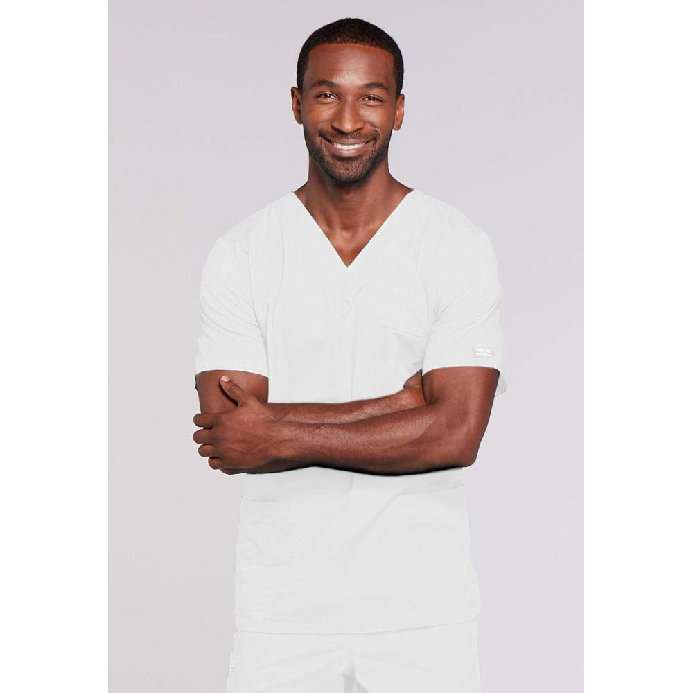 imageCherokee Scrubs for Men amp Women VNeck Scrub Top with 4 Pockets Cotton Blend Soft Stretchy Easy Care Nursing Uniform  4725White