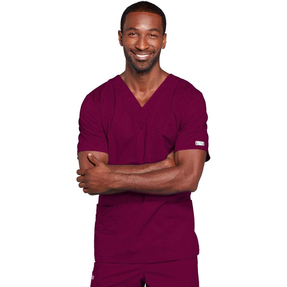 imageCherokee Scrubs for Men amp Women VNeck Scrub Top with 4 Pockets Cotton Blend Soft Stretchy Easy Care Nursing Uniform  4725Wine