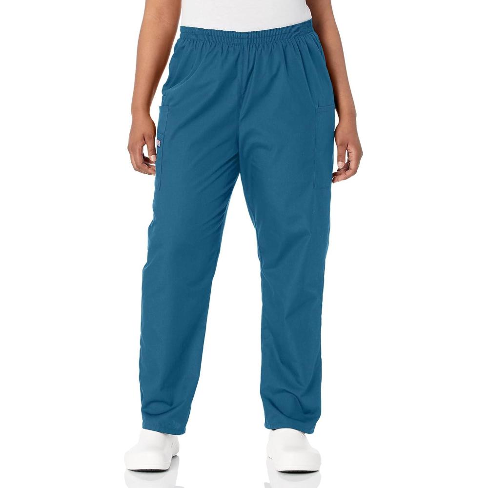 imageCherokee Scrubs for Women Cargo Pant Natural Rise Tapered PullOn Bottom with 4 Pockets Fade Resistant Fabric 4200Caribbean Blue