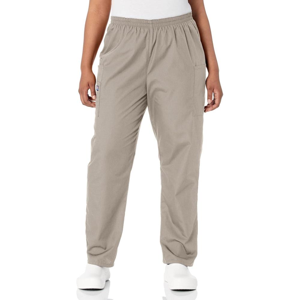 imageCherokee Scrubs for Women Cargo Pant Natural Rise Tapered PullOn Bottom with 4 Pockets Fade Resistant Fabric 4200Khaki