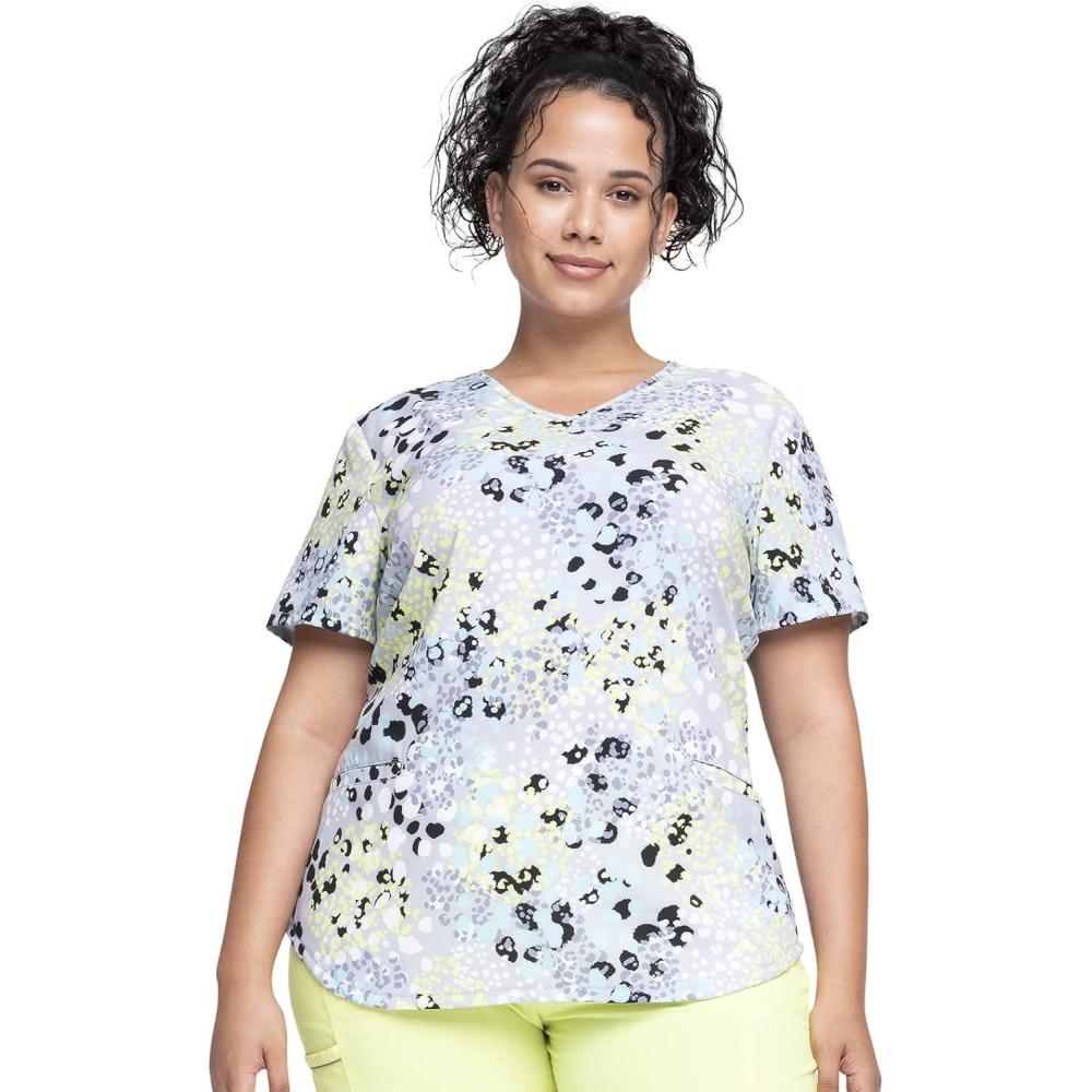 imageCherokee Scrubs for Women Printed VNeck Scrub Top with Modern Classic Fit with 2 Welt Pockets amp Shirttail Hem CK637Spots Gone Wild