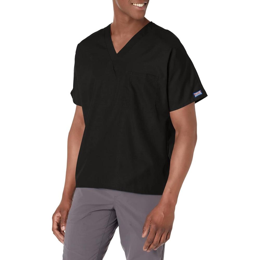 imageCherokee Scrubs for Women and Men Unisex VNeck Tunic Nursing Scrub Top with Chest Pocket Tuckable Durable Fabric 4777Black