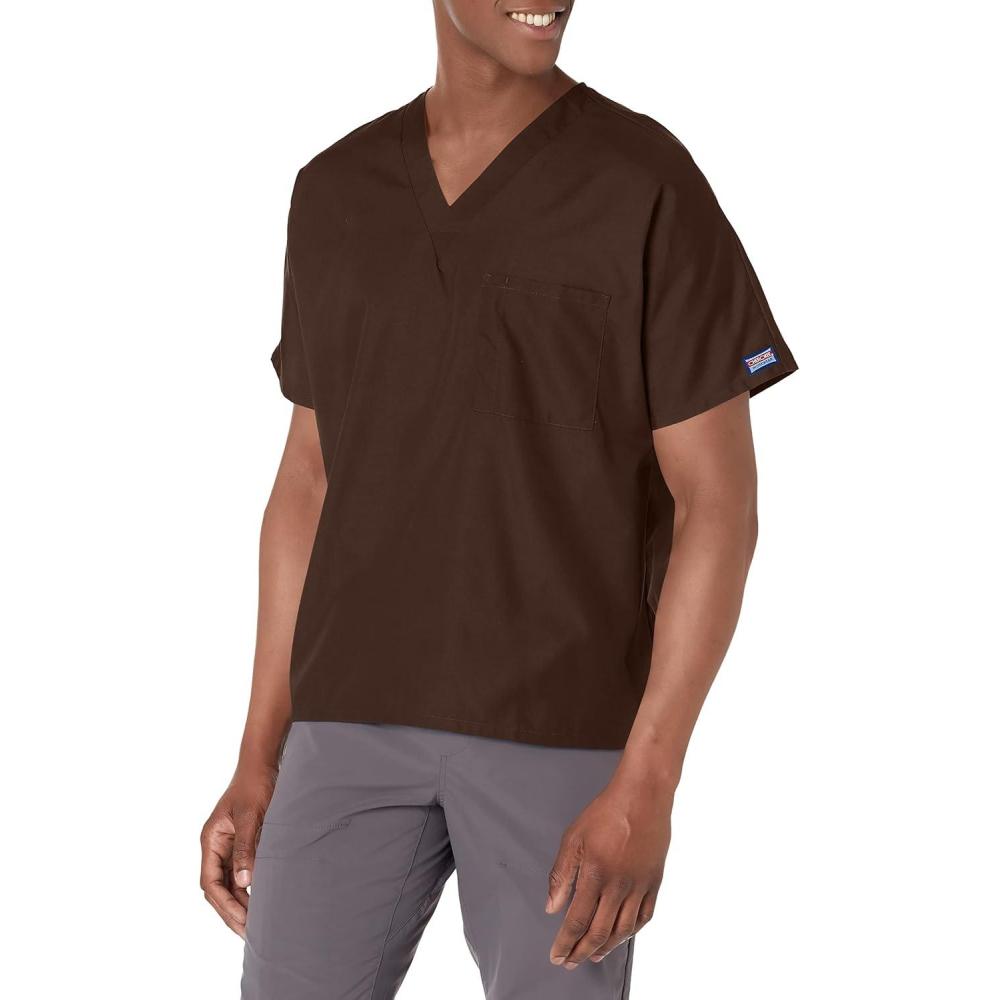 imageCherokee Scrubs for Women and Men Unisex VNeck Tunic Nursing Scrub Top with Chest Pocket Tuckable Durable Fabric 4777Chocolate