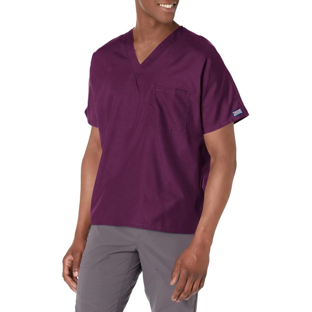 imageCherokee Scrubs for Women and Men Unisex VNeck Tunic Nursing Scrub Top with Chest Pocket Tuckable Durable Fabric 4777Eggplant