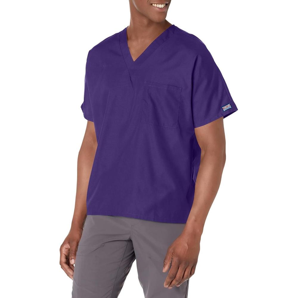 imageCherokee Scrubs for Women and Men Unisex VNeck Tunic Nursing Scrub Top with Chest Pocket Tuckable Durable Fabric 4777Grape