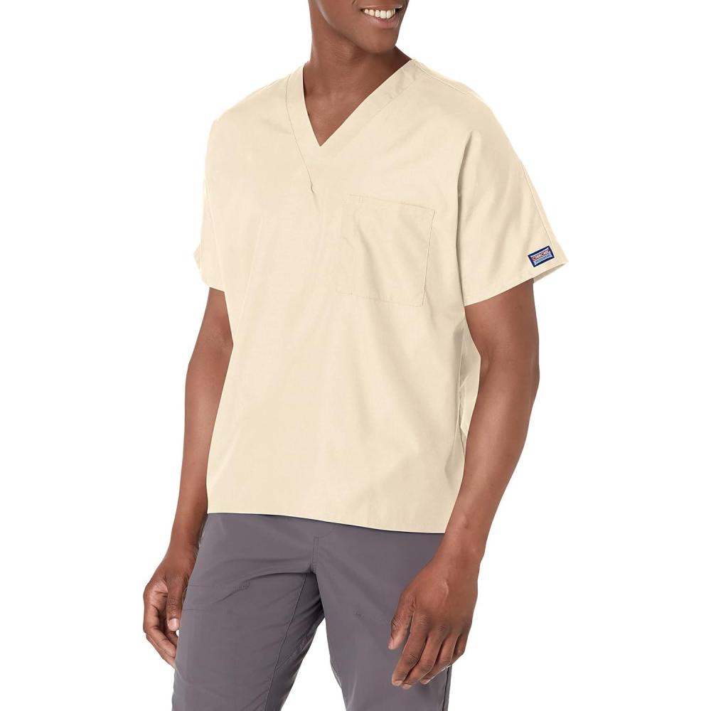 imageCherokee Scrubs for Women and Men Unisex VNeck Tunic Nursing Scrub Top with Chest Pocket Tuckable Durable Fabric 4777Khaki
