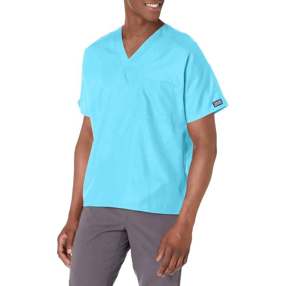 imageCherokee Scrubs for Women and Men Unisex VNeck Tunic Nursing Scrub Top with Chest Pocket Tuckable Durable Fabric 4777Turquoise