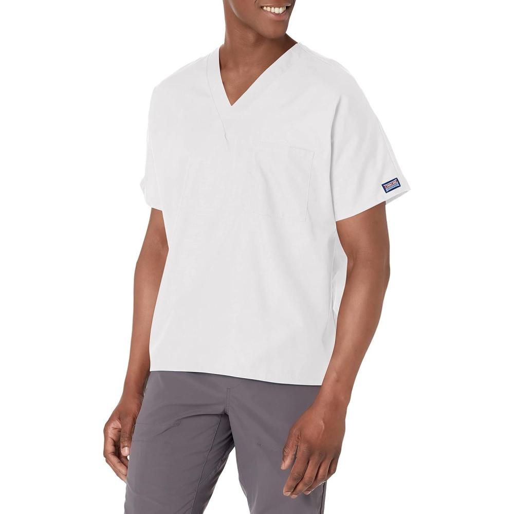 imageCherokee Scrubs for Women and Men Unisex VNeck Tunic Nursing Scrub Top with Chest Pocket Tuckable Durable Fabric 4777White
