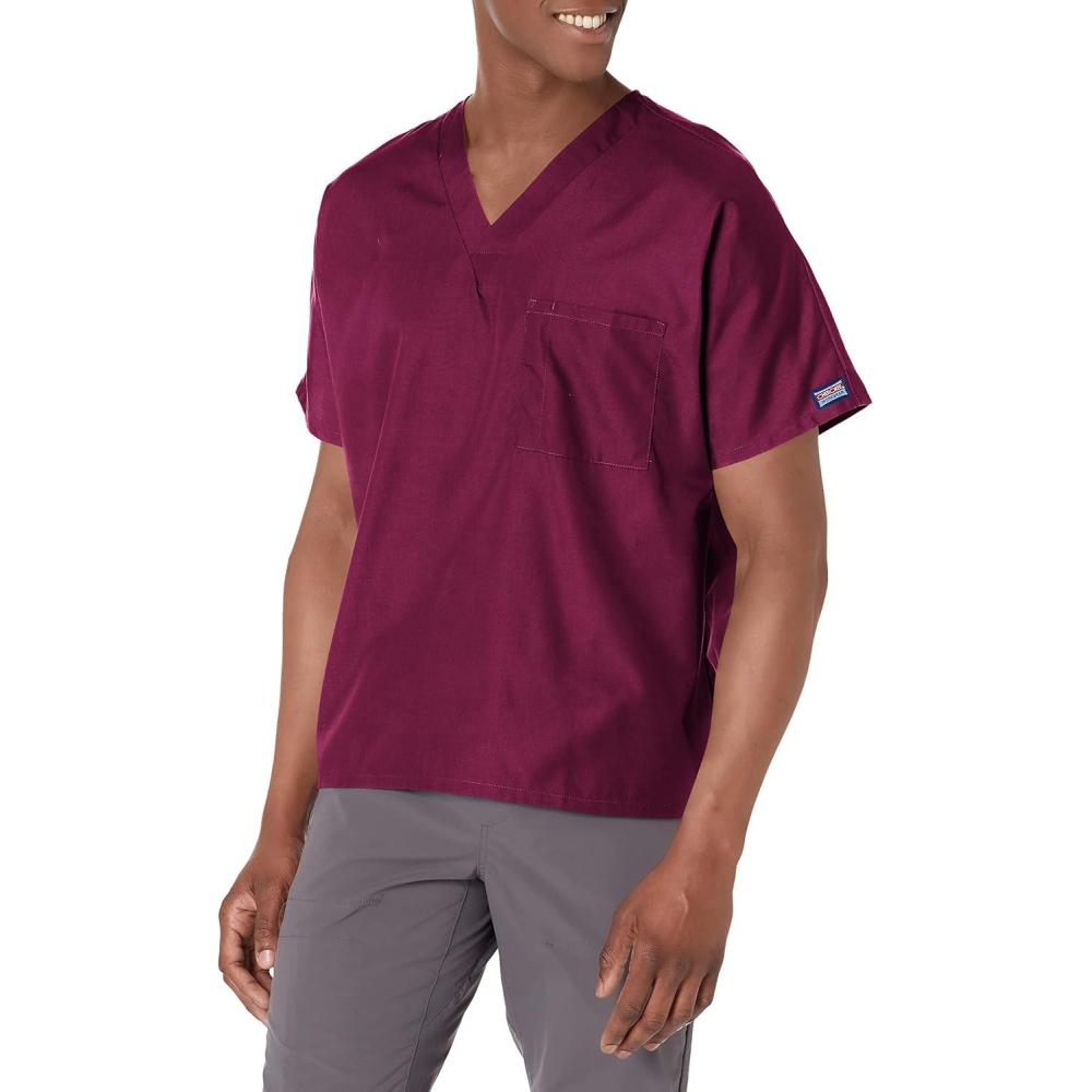 imageCherokee Scrubs for Women and Men Unisex VNeck Tunic Nursing Scrub Top with Chest Pocket Tuckable Durable Fabric 4777Wine