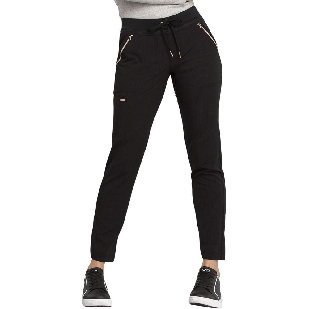 imageCherokee Statement Women Scrubs Pant Mid Rise Tapered Leg Drawstring CK055Black