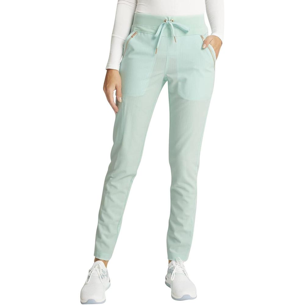 imageCherokee Statement Women Scrubs Pant Mid Rise Tapered Leg Drawstring CK055Minty Meadow