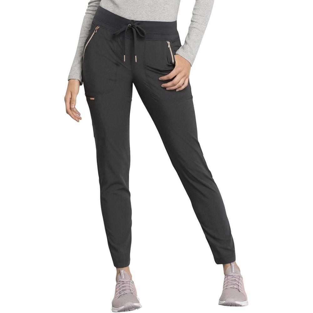 imageCherokee Statement Women Scrubs Pant Mid Rise Tapered Leg Drawstring CK055Pewter