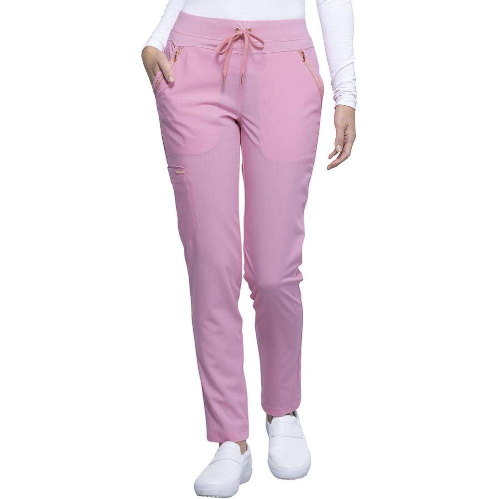 imageCherokee Statement Women Scrubs Pant Mid Rise Tapered Leg Drawstring CK055Rose Blossom