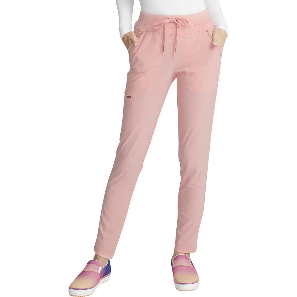 imageCherokee Statement Women Scrubs Pant Mid Rise Tapered Leg Drawstring CK055Rose Petal