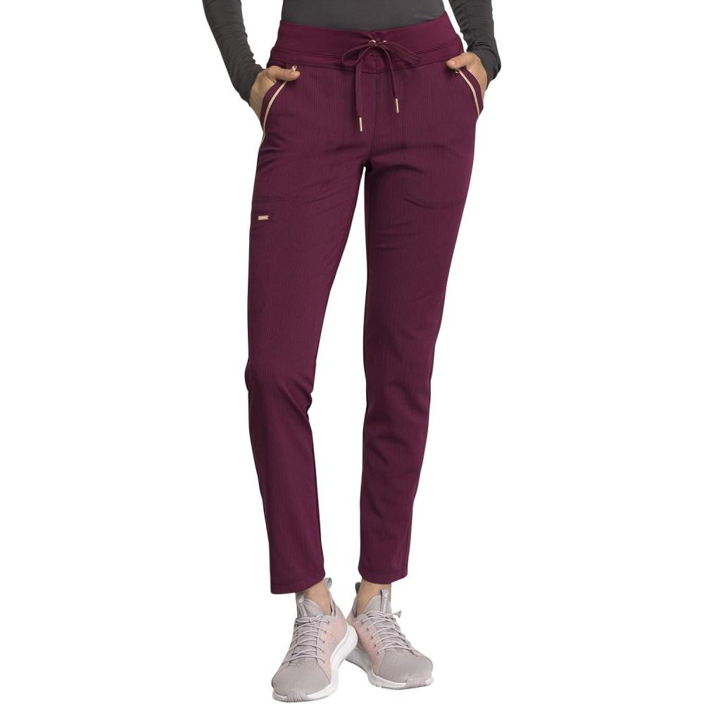 imageCherokee Statement Women Scrubs Pant Mid Rise Tapered Leg Drawstring CK055Wine