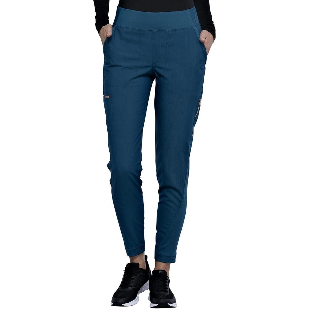 imageCherokee Statement Women Scrubs Pant Mid Rise Tapered Leg Pullon CK175Caribbean Blue