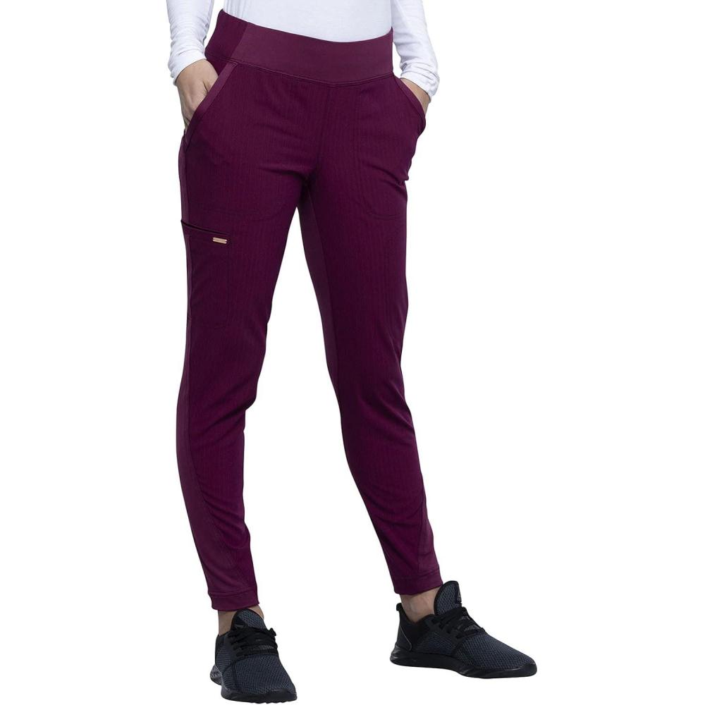 imageCherokee Statement Women Scrubs Pant Mid Rise Tapered Leg Pullon CK175Wine