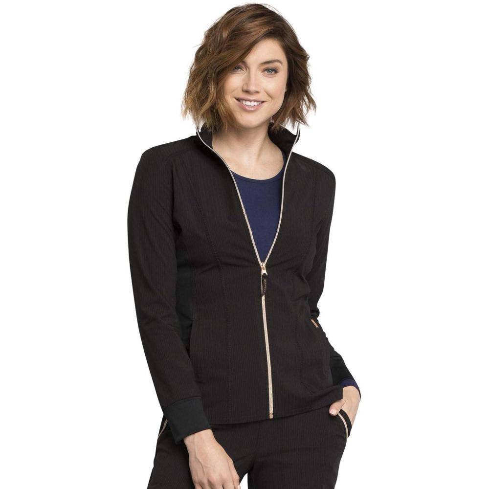 imageCherokee Statement Women Warm Up Scrubs Jacket Zip Front CK365Black