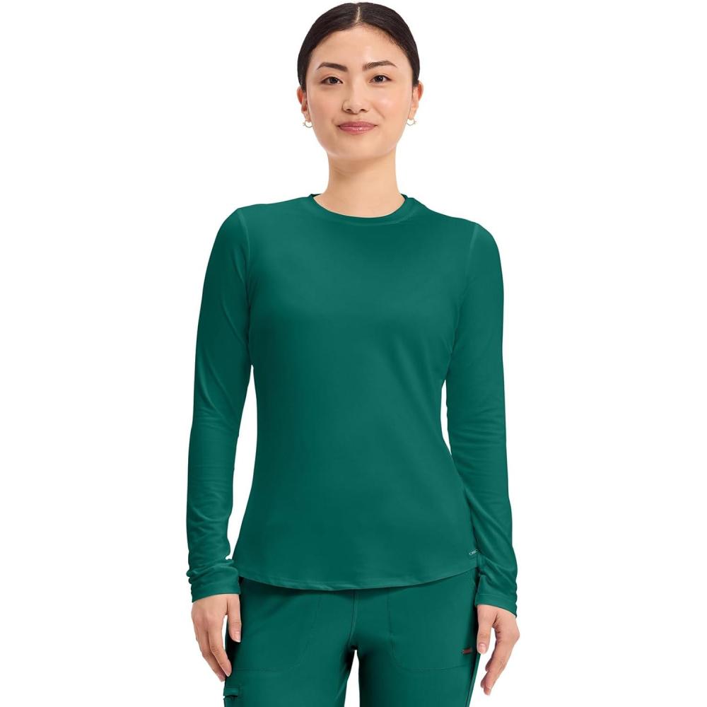 imageCherokee Underscrub Long Sleeve Womens Knit Tee Nursing Underscrubs Crew Neck Layering Top for Women CK773Hunter Green