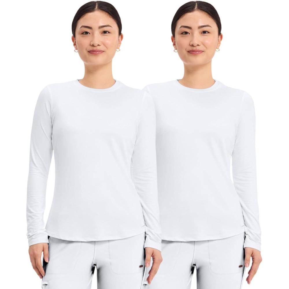 imageCherokee Underscrub Long Sleeve Womens Knit Tee Nursing Underscrubs Crew Neck Layering Top for Women CK773White 2 Pack